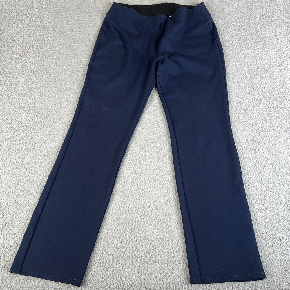 Soft Surroundings Pants Women S Navy Pull On Elastic Waist Straight Leg Mid Rise